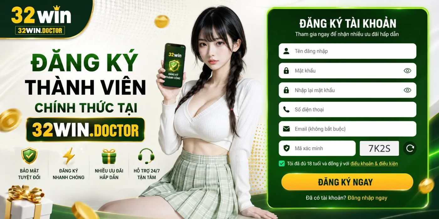Giao diện đăng ký thành viên chính thức tại 32win.doctor
